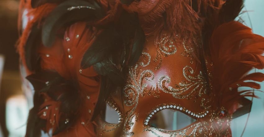 Venice Carnival - Venetian Mask with Orange Feathers